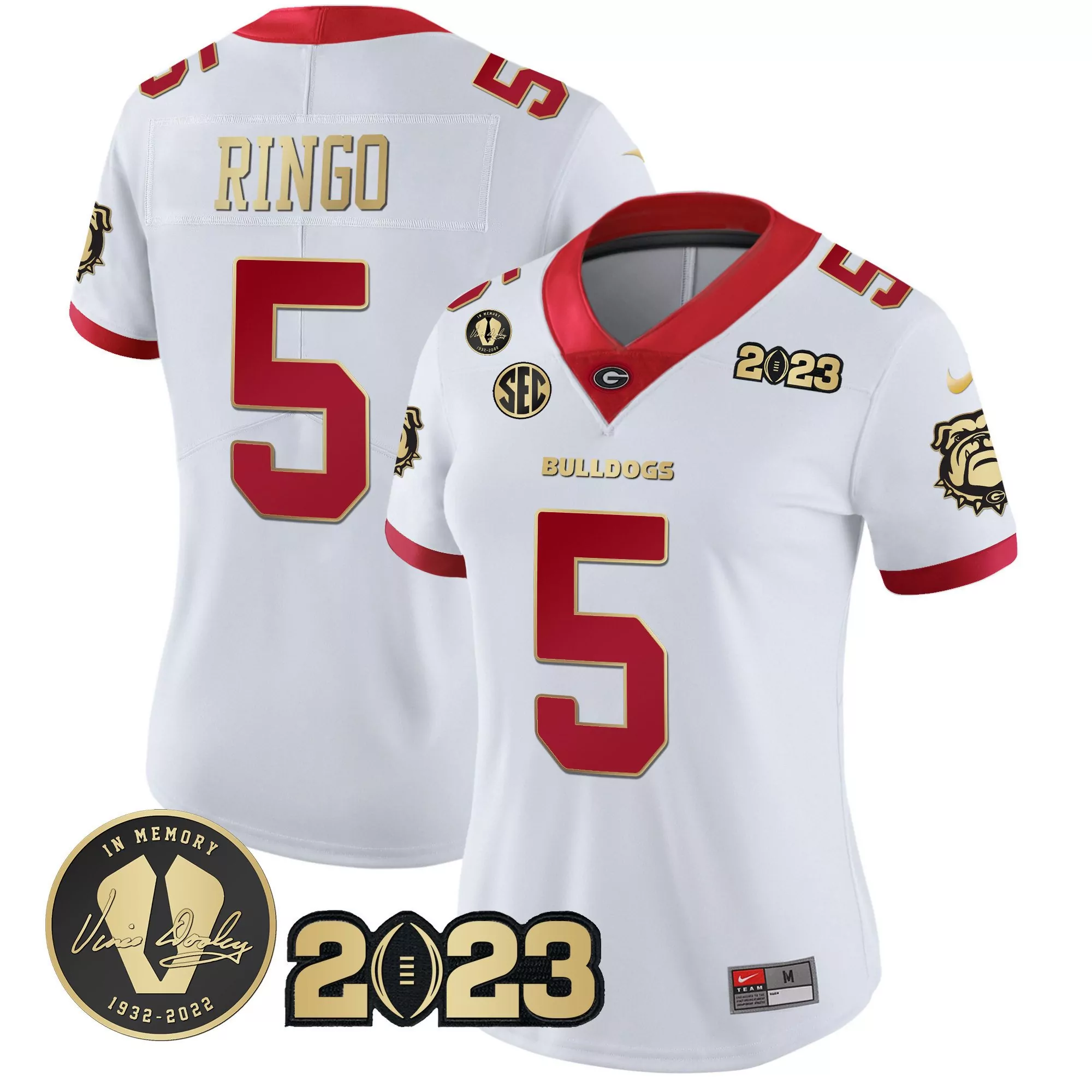 kelee ringo white gold trim womens georgia bulldogs 2023 champions gold jersey all stitched