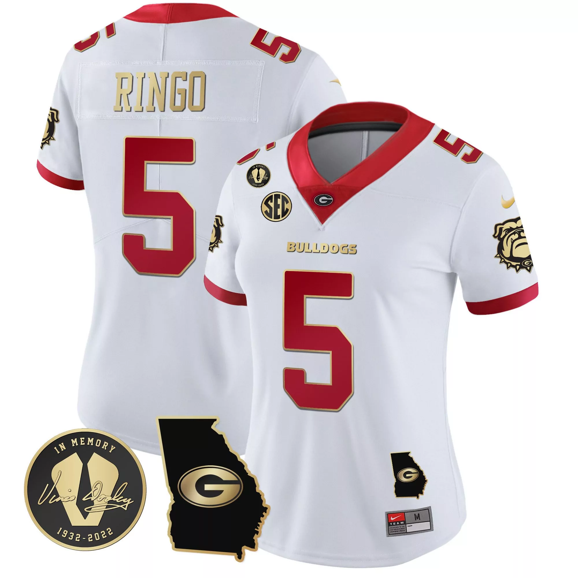 kelee ringo white gold trim womens georgia bulldogs 2023 champions gold jersey all stitched
