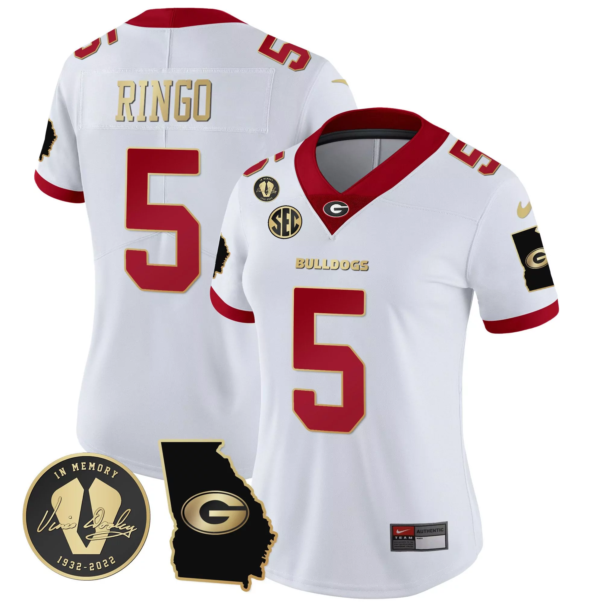 kelee ringo white gold trim womens georgia bulldogs 2023 champions gold jersey all stitched