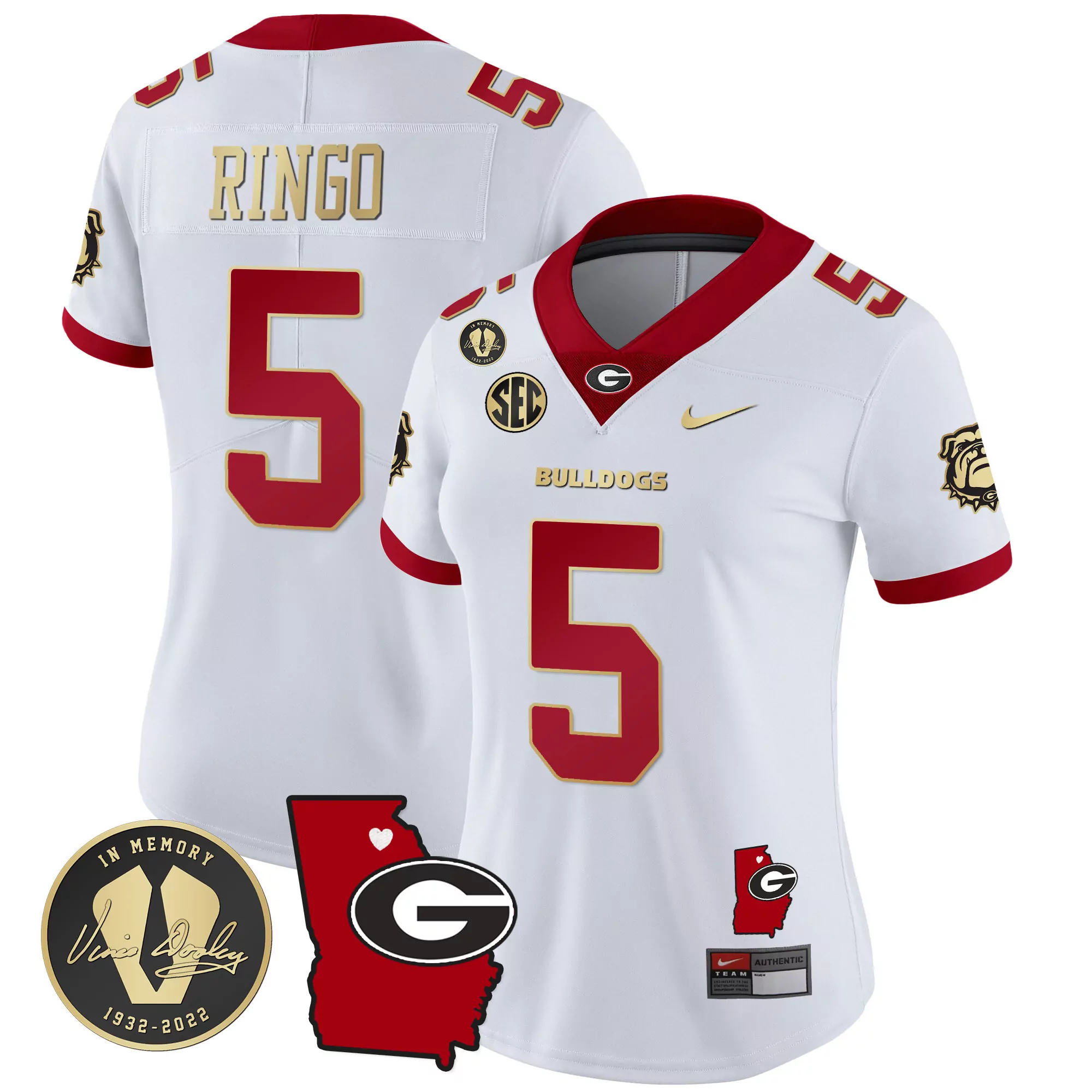 kelee ringo white gold trim womens georgia bulldogs 2023 champions gold jersey all stitched