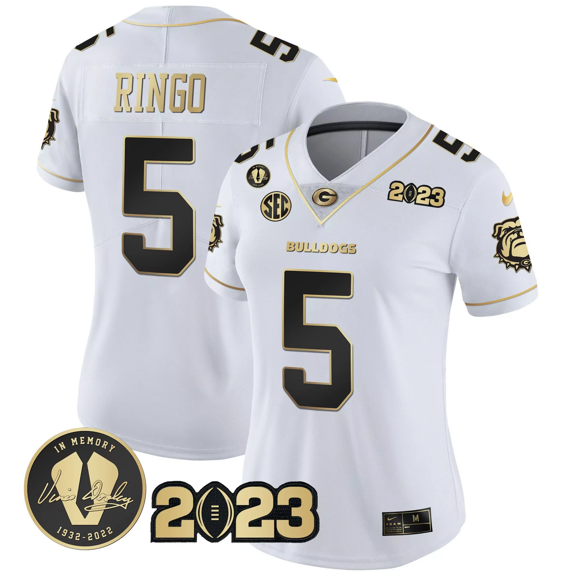 kelee ringo white gold womens georgia bulldogs 2023 champions gold jersey all stitched