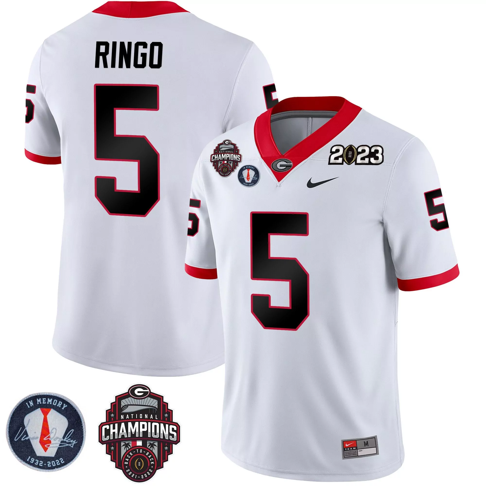 kelee ringo white mens georgia bulldogs 2023 champions vince dooley patch jersey all stitched