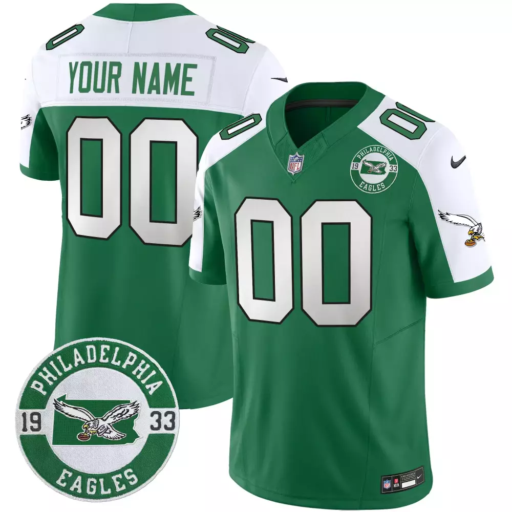 kelly alternate men philadelphia eagles 2024 throwback vapor limited custom jersey est 1933 patch all stitched