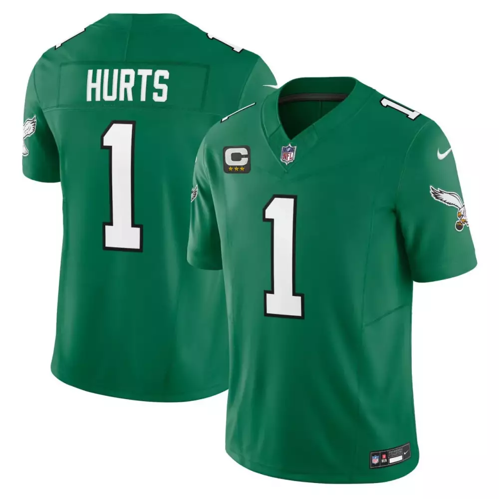 kelly green men jalen hurts philadelphia eagles vapor fuse limited jersey collection all stitched