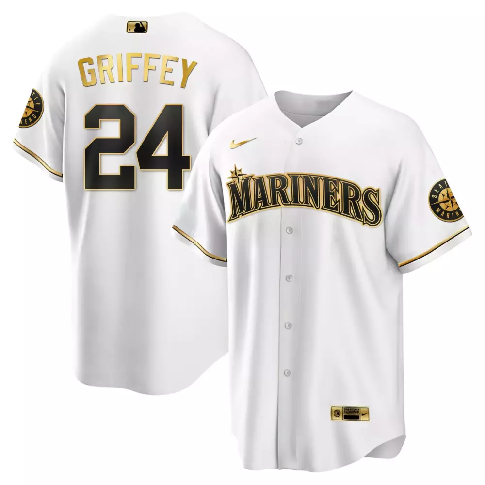 ken griffey jr cool white mens seattle mariners white gold black gold jersey all stitched
