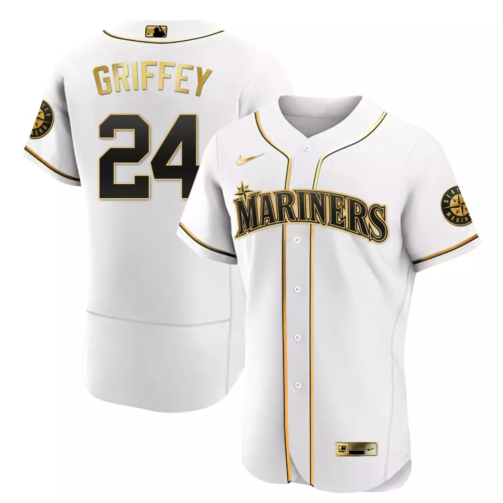 ken griffey jr flex white mens seattle mariners white gold black gold jersey all stitched