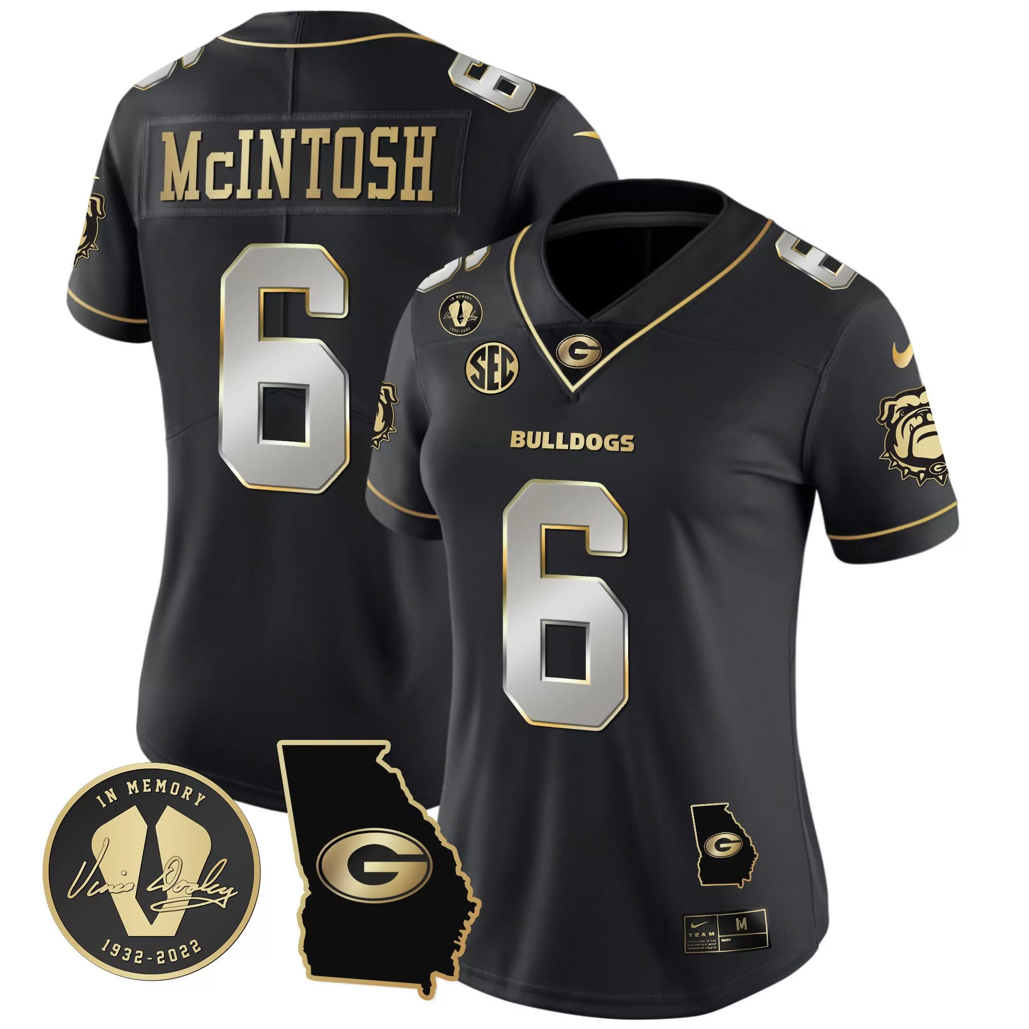 kenny mcintosh black limited womens georgia bulldogs 2023 champions gold jersey all stitched