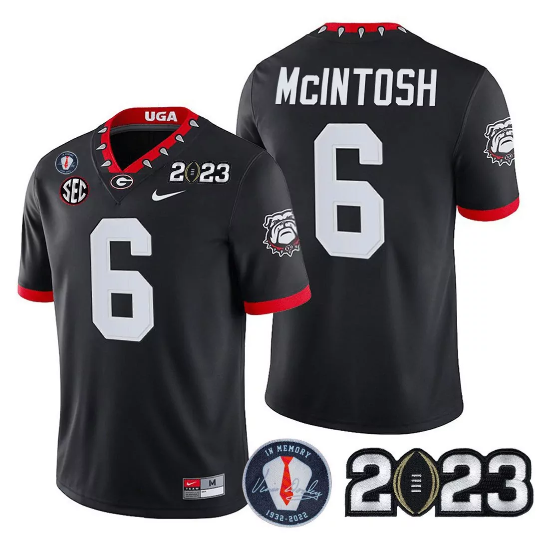 kenny mcintosh black mens georgia bulldogs 2023 champions gold color sleeves jersey all stitched