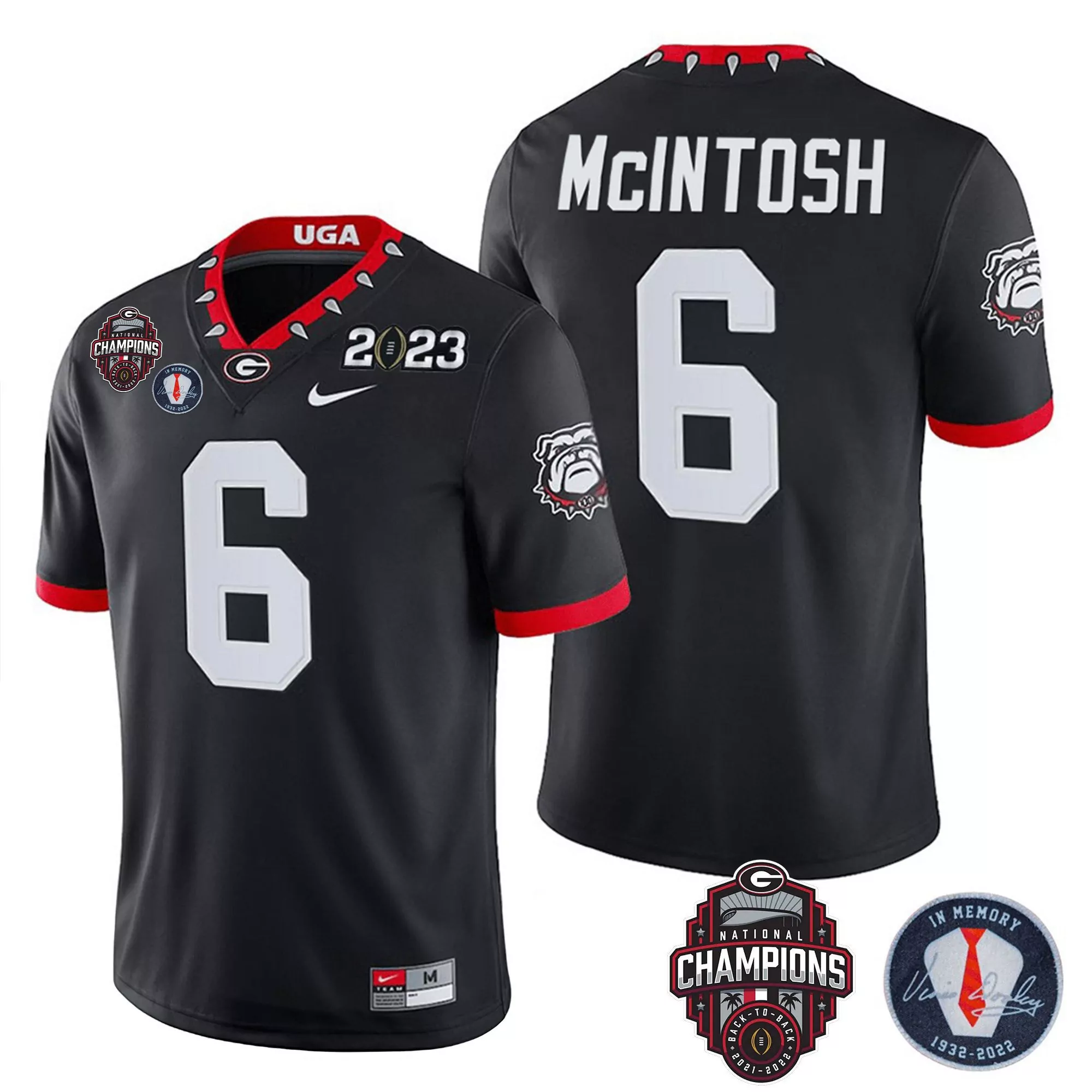 kenny mcintosh black mens georgia bulldogs 2023 champions gold color sleeves jersey all stitched