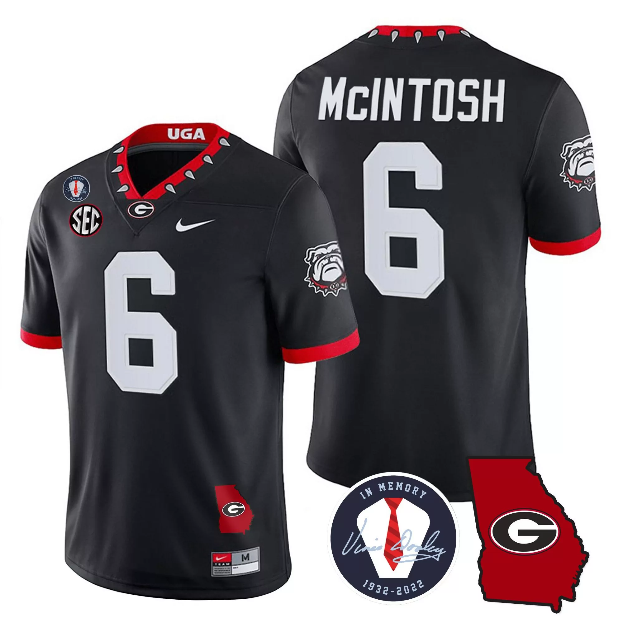 kenny mcintosh black mens georgia bulldogs 2023 champions gold color sleeves jersey all stitched