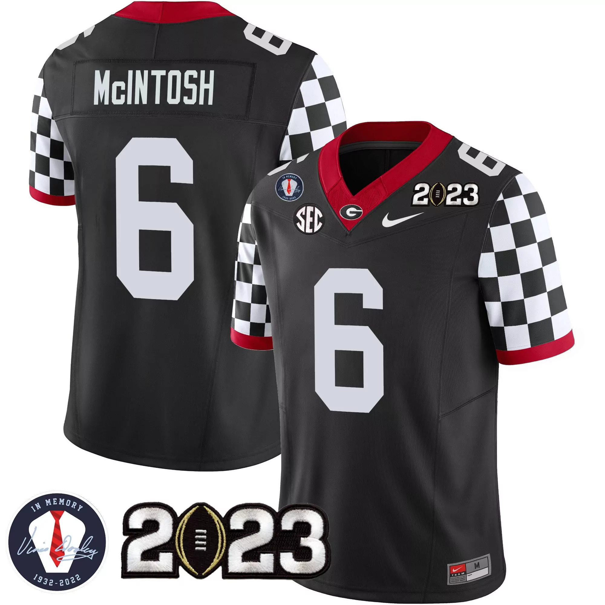 kenny mcintosh black mens georgia bulldogs 2023 champions gold color sleeves jersey all stitched
