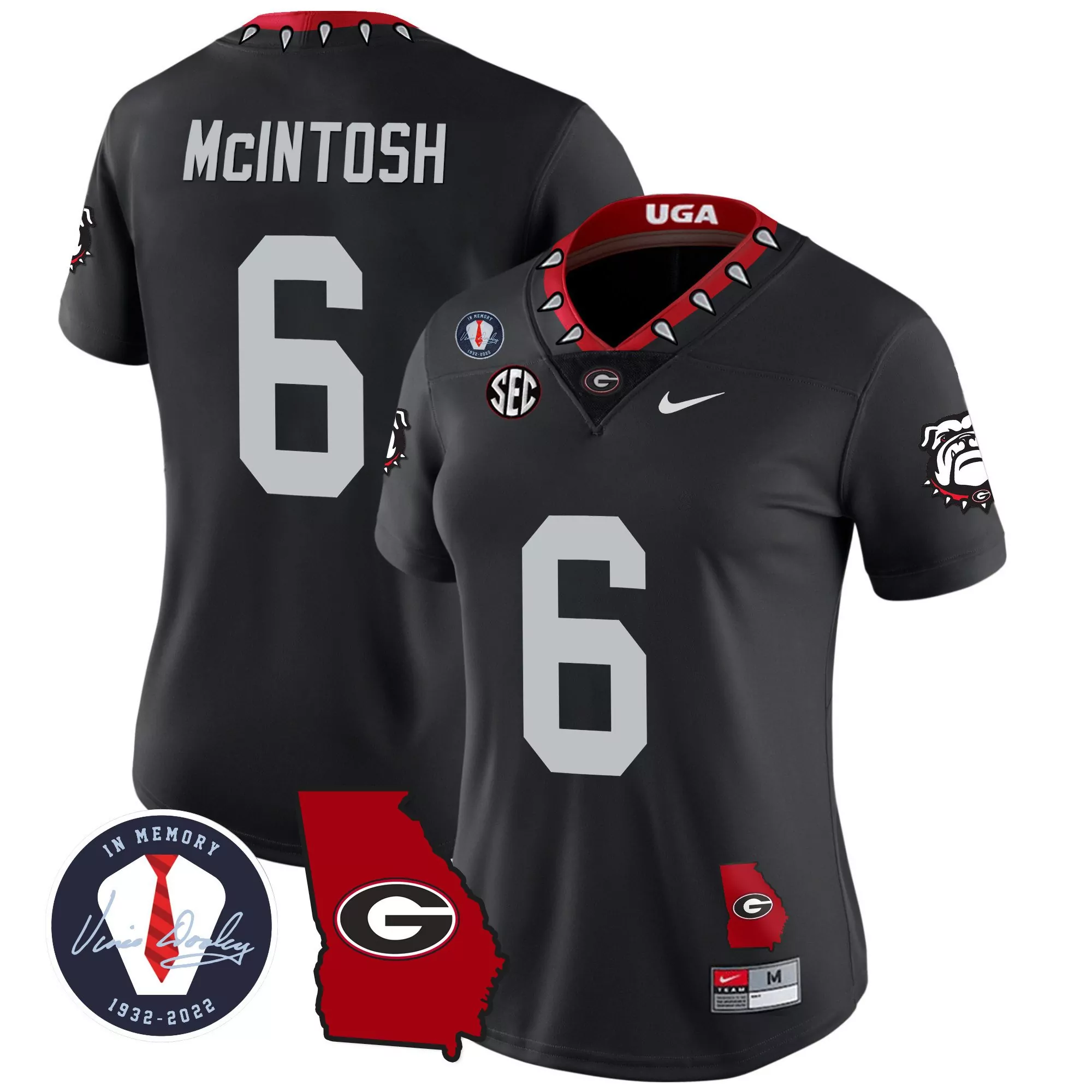 kenny mcintosh black red youths georgia bulldogs 2023 champions jersey all stitched