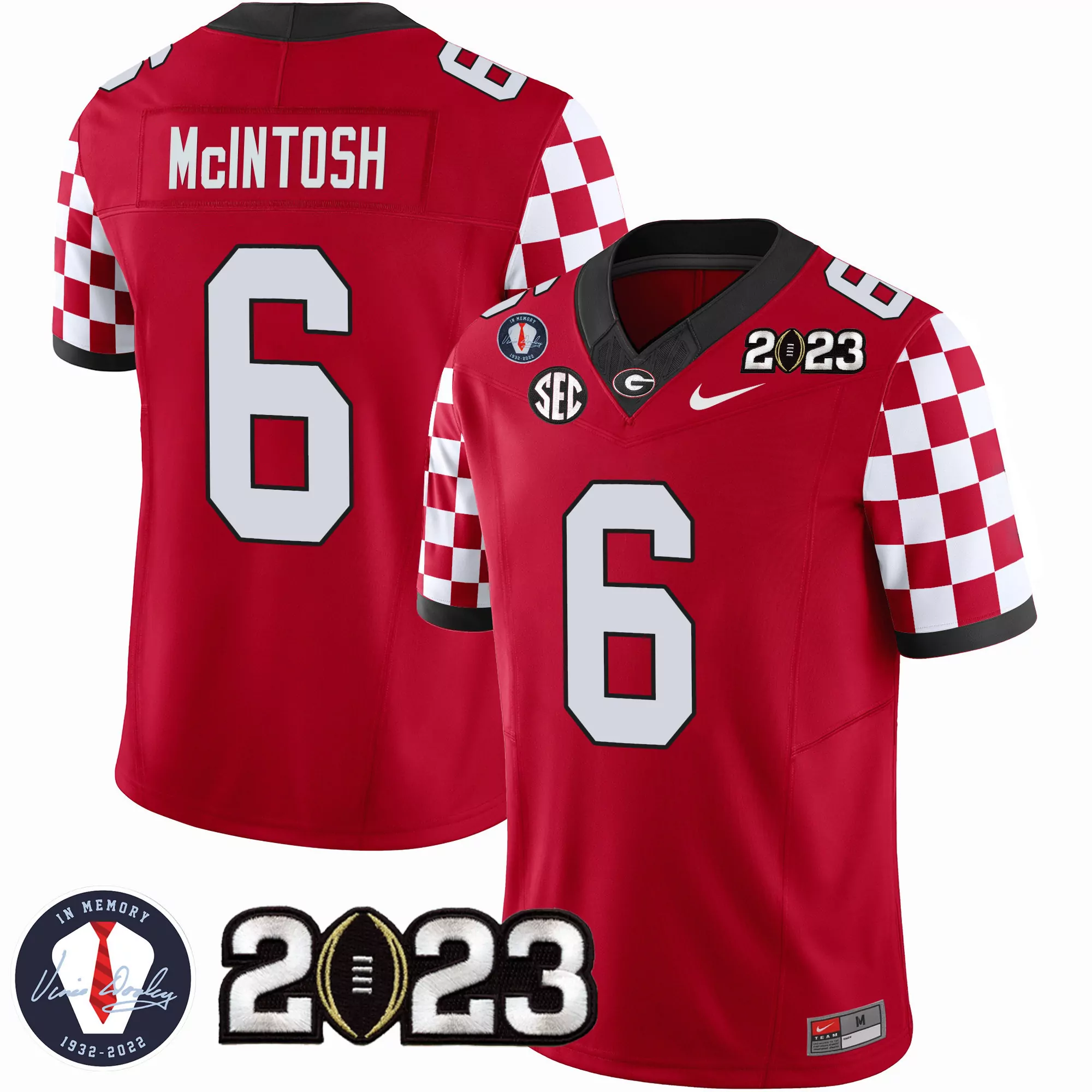 kenny mcintosh red mens georgia bulldogs checkerboard jersey all stitched
