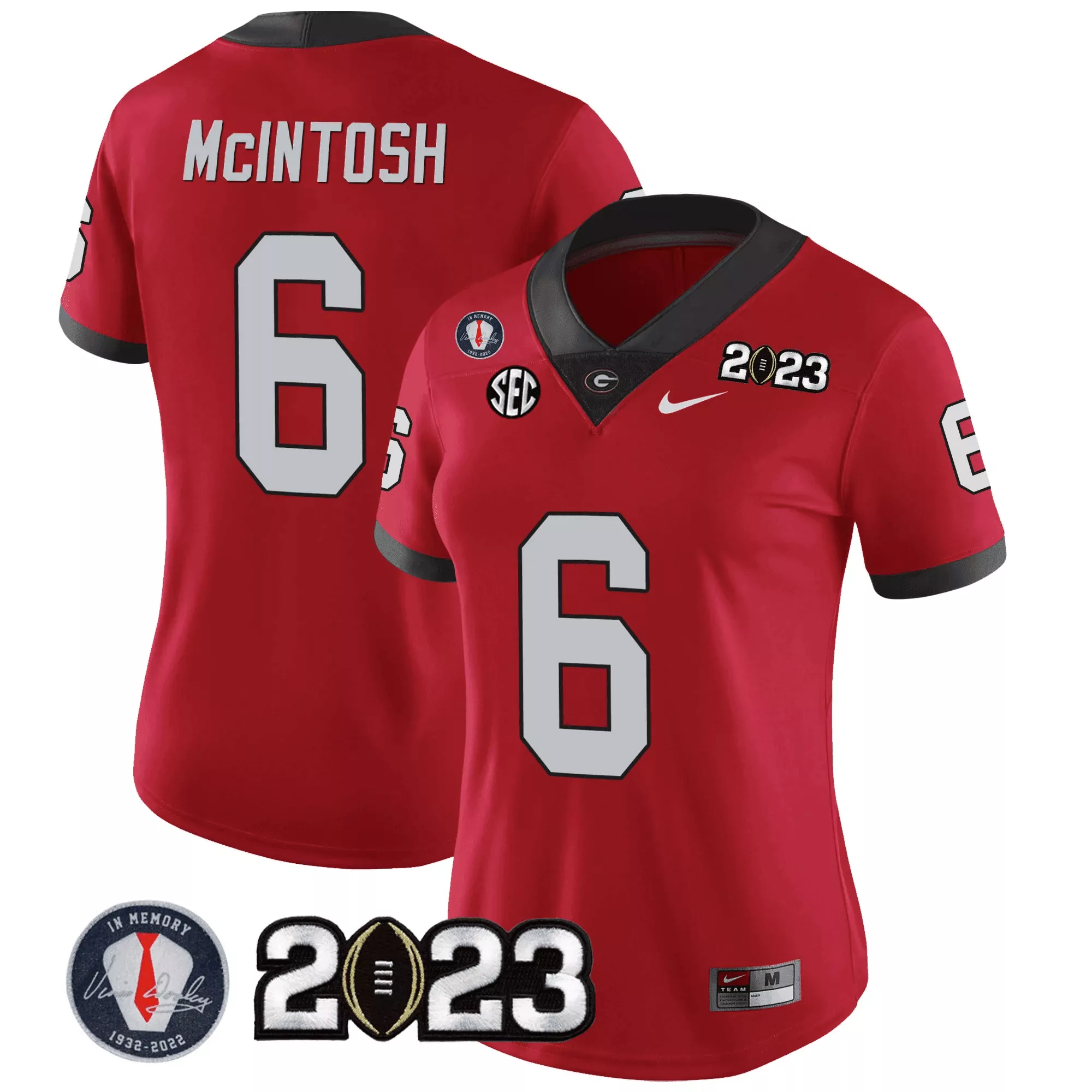 kenny mcintosh red womens georgia bulldogs 2023 champions jersey all stitched