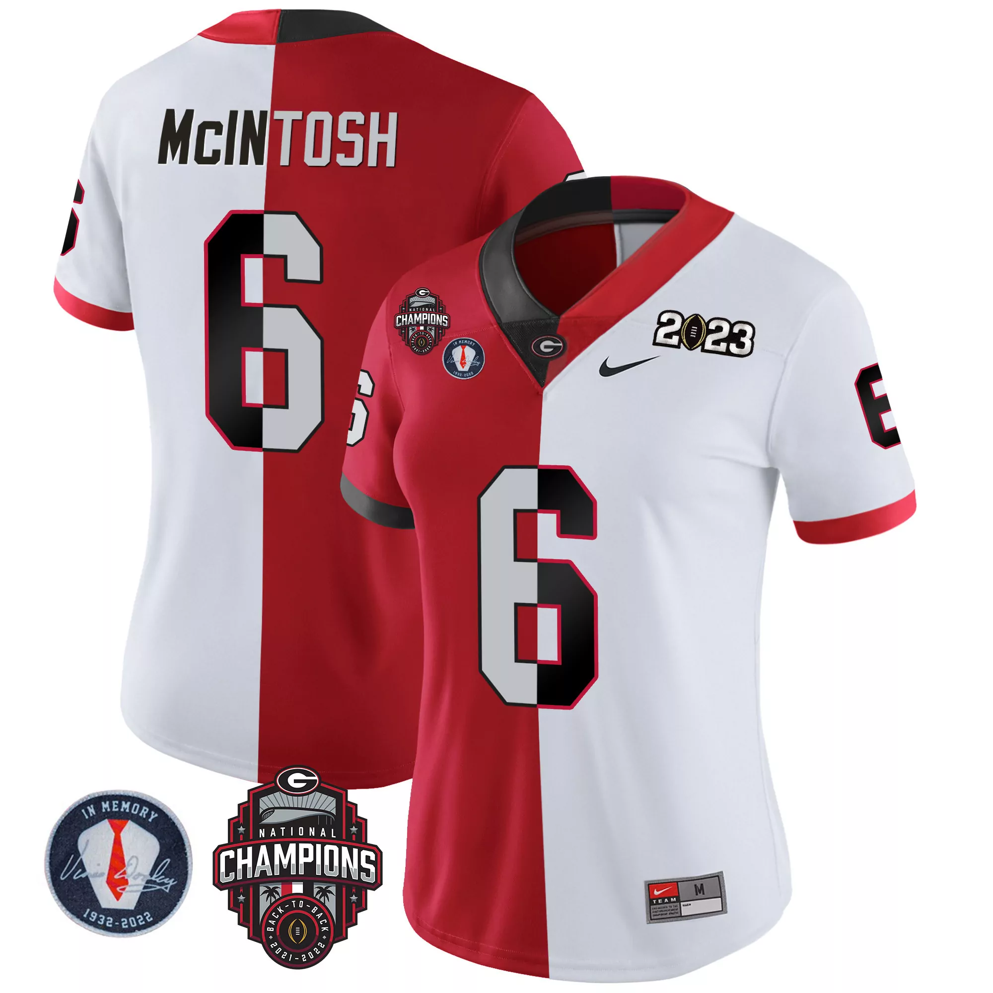 kenny mcintosh split red white womens georgia bulldogs 2023 champions jersey all stitched