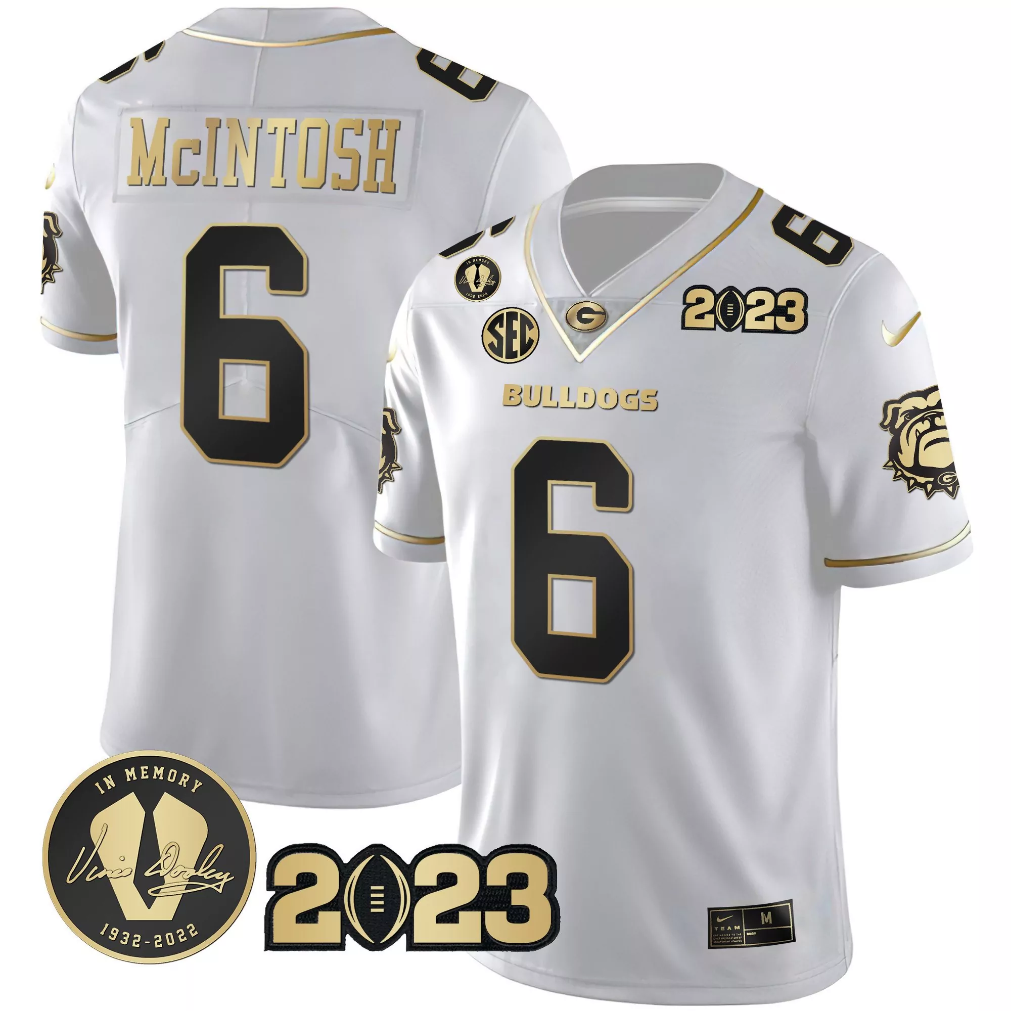 kenny mcintosh split red white womens georgia bulldogs 2023 champions jersey all stitched