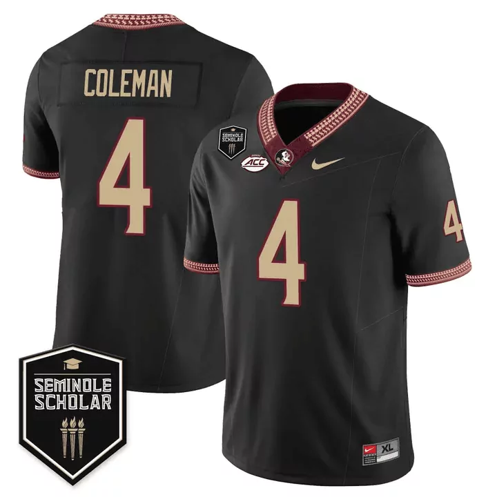 keon coleman black mens florida state seminoles scholar patch vapor limited jersey all stitched