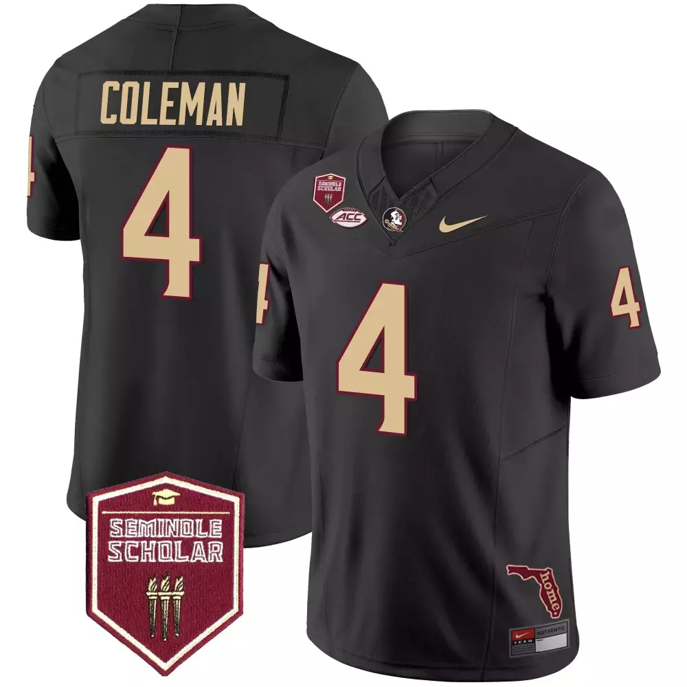 keon coleman black mens florida state seminoles scholar patch vapor limited jersey all stitched