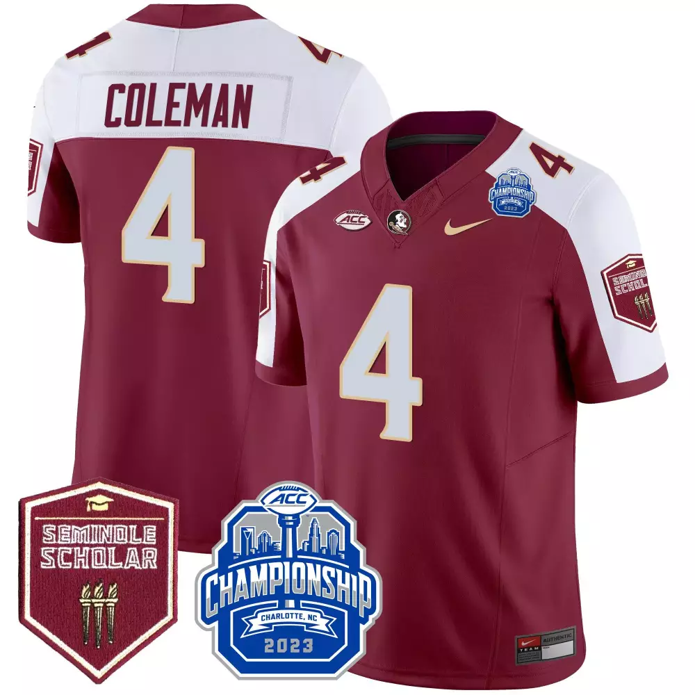 keon coleman garnet alternate mens florida state seminoles 2023 acc championship patch vapor jersey all stitched