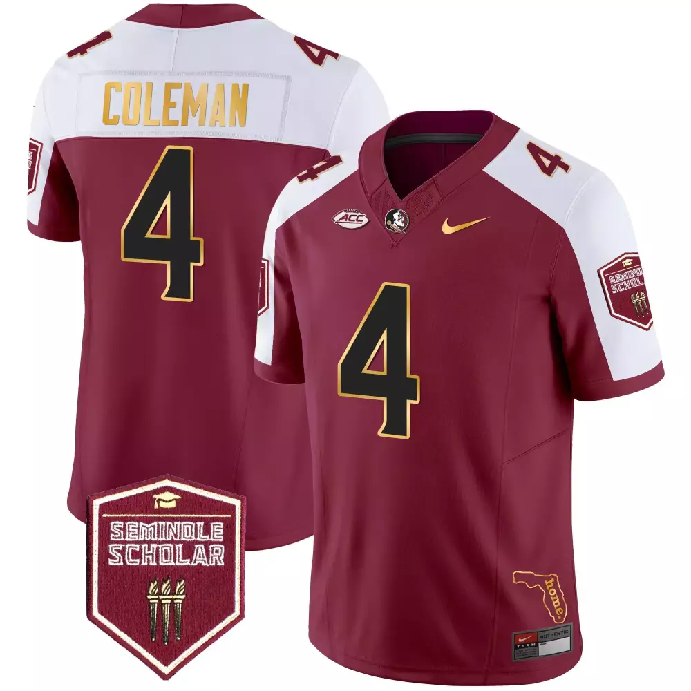 keon coleman garnet alternate mens florida state seminoles 2023 acc championship patch vapor jersey all stitched