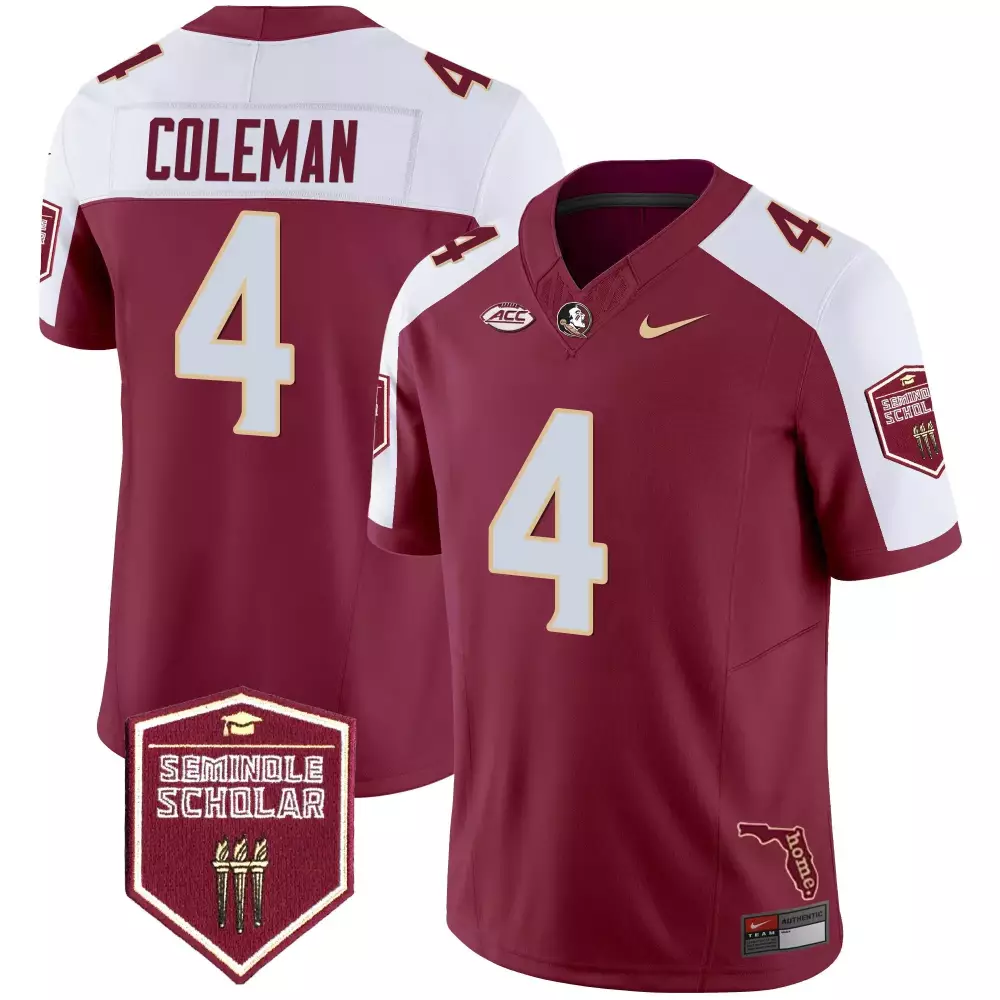 keon coleman garnet alternate mens florida state seminoles 2023 acc championship patch vapor jersey all stitched