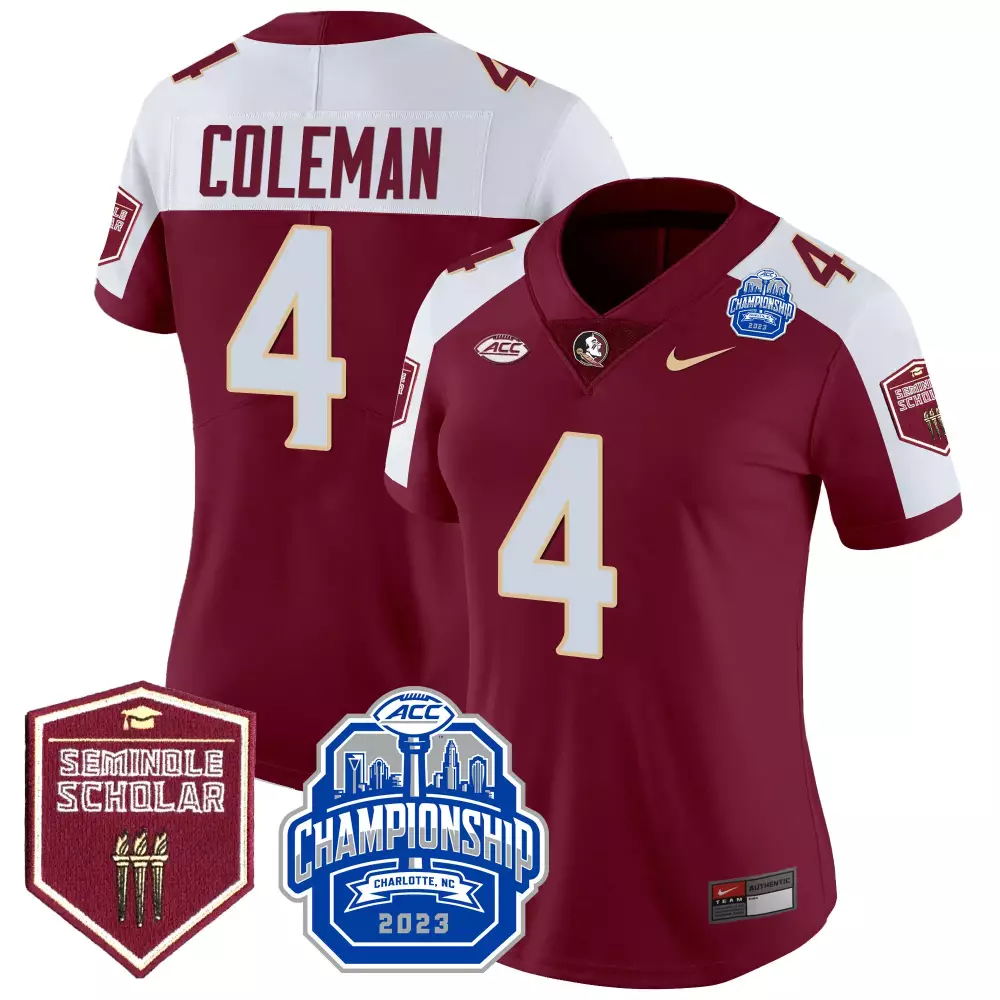 keon coleman garnet alternate mens florida state seminoles 2023 acc championship patch vapor jersey all stitched