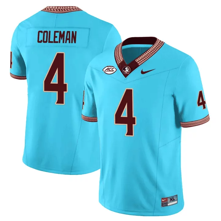 keon coleman turquoise mens florida state seminoles seminole heritage vapor limited jersey all stitched
