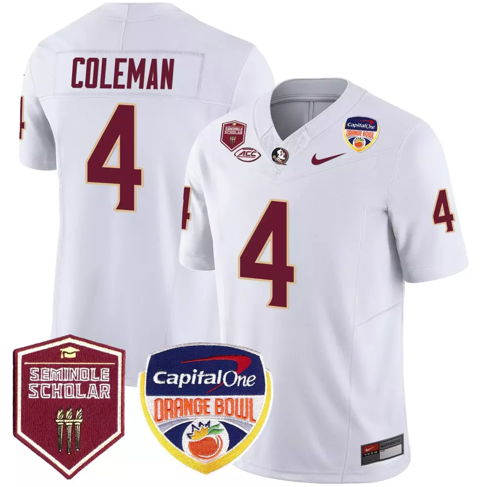 keon coleman white mens florida state seminoles orange bowl patch vapor limited jersey all stitched