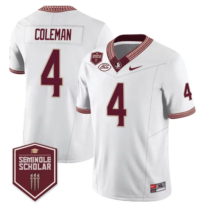 keon coleman white mens florida state seminoles orange bowl patch vapor limited jersey all stitched