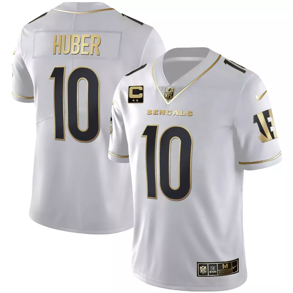 Huber 10 Bengals 2023 Men's All Stitched Vapor Jersey | White Gold Limited Edition | Fan Gear for Men, Women & Youth