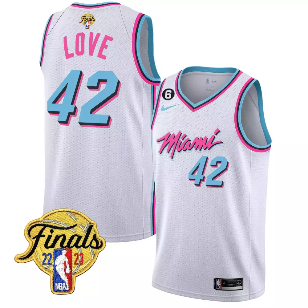 kevin love vice white mens miami heat 2023 finals patch collection jersey v4 all stitched