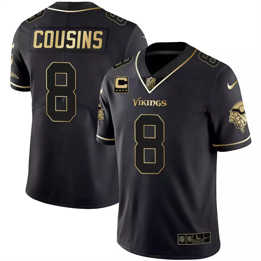Kirk Cousins Black Gold Youth Jersey | Classic Edition for Vikings Fans | Stitched Fan Gear | For Kids | For Men, Women & Youth