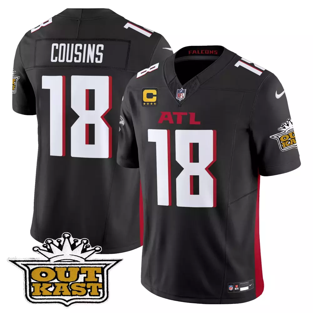 kirk cousins black alternate mens outkast x atlanta falcons 2024 vapor limited jersey all stitched