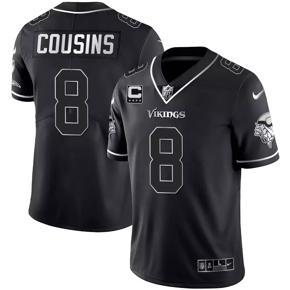 Kirk Cousins Black & Silver Men's Minnesota Vikings Jersey | All Stitched | Classic Fan Gear | For Men, Women & Youth