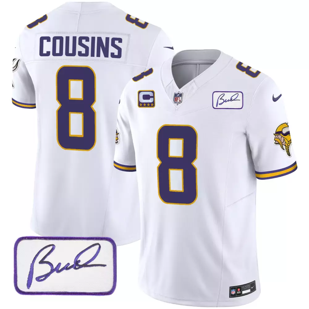 Kirk Cousins Minnesota Vikings 2024 Classic Limited Jersey V4 | White Stitched with Bud Grant Patch | For Men, Women & Youth