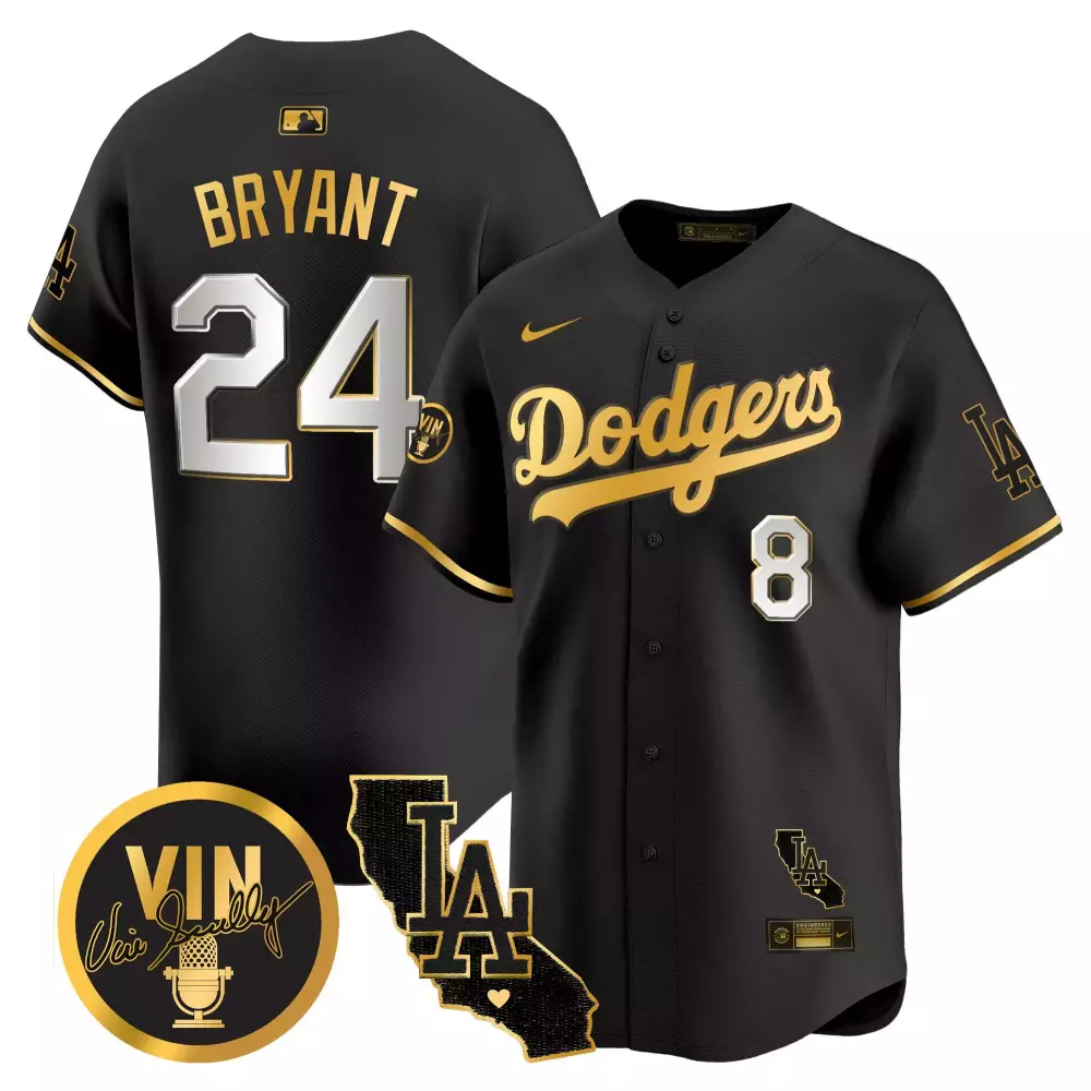 kobe bryant black gold womens los angeles dodgers vin kobe patch gold trim vapor premier limited jersey all stitched