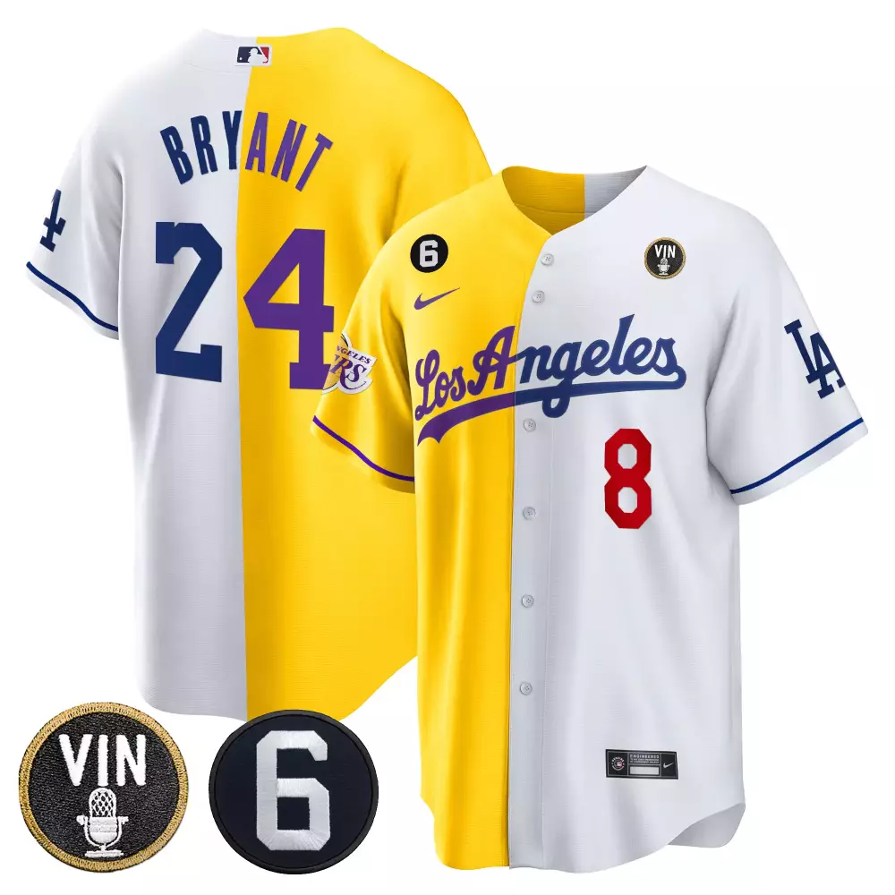 Kobe Bryant Gold Royal Dodgers Lakers Cool Base Jersey | All Stitched Fan Gear for Men, Women & Youth