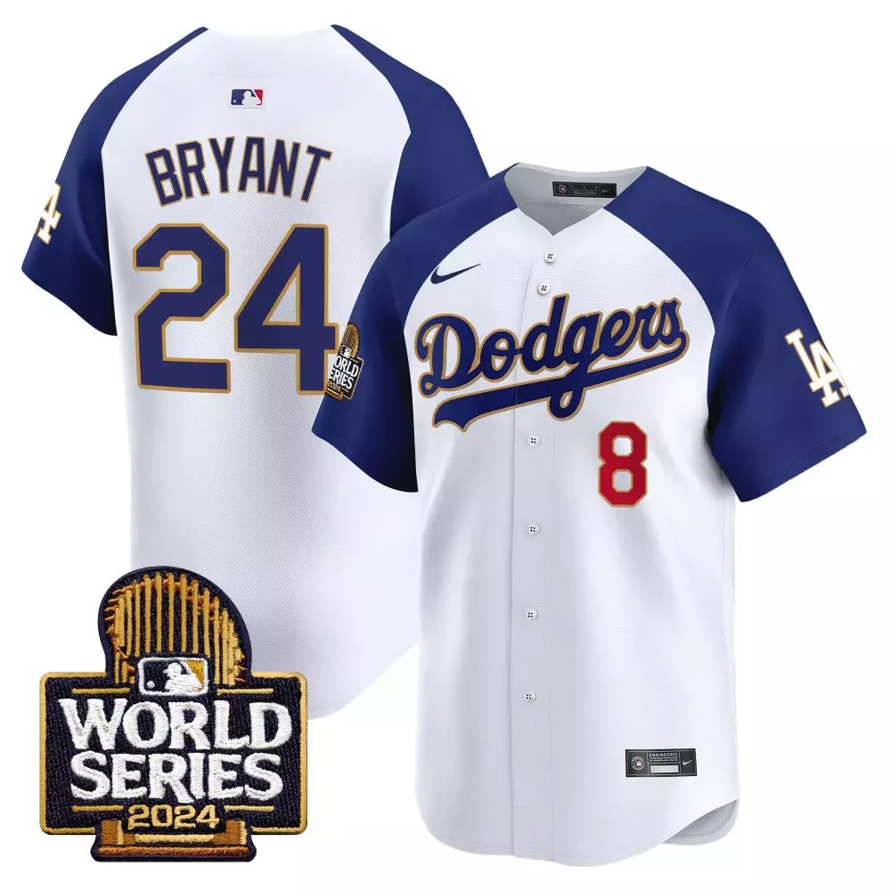 kobe bryant white alternate mens los angeles dodgers 2024 world series gold trim vapor premier limited jersey all stitch