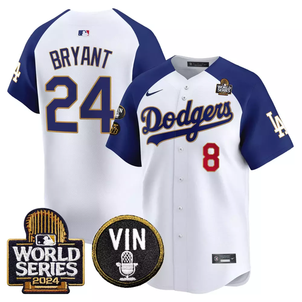 kobe bryant white alternate mens los angeles dodgers 2024 world series gold trim vapor premier limited jersey all stitch