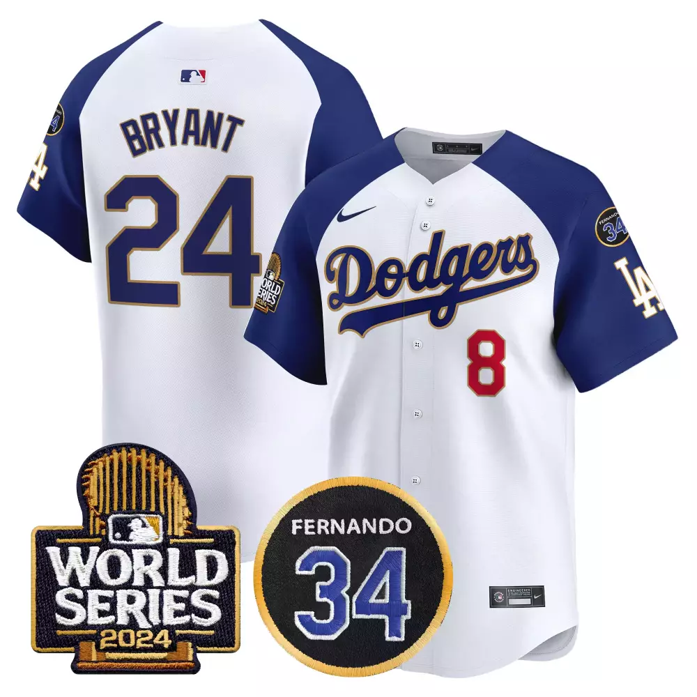 kobe bryant white alternate mens los angeles dodgers 2024 world series gold trim vapor premier limited jersey all stitch