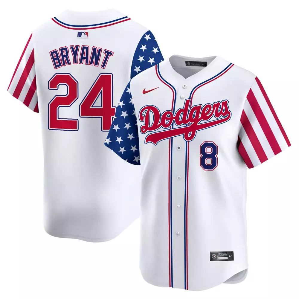 kobe bryant white mens los angeles dodgers 2024 independence day vapor premier limited jersey v2 all stitched