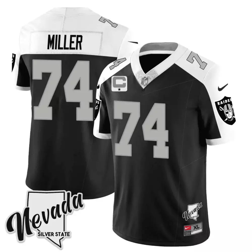 kolton miller alternate mens las vegas raiders 2023 nevada silver state patch vapor jersey all stitched