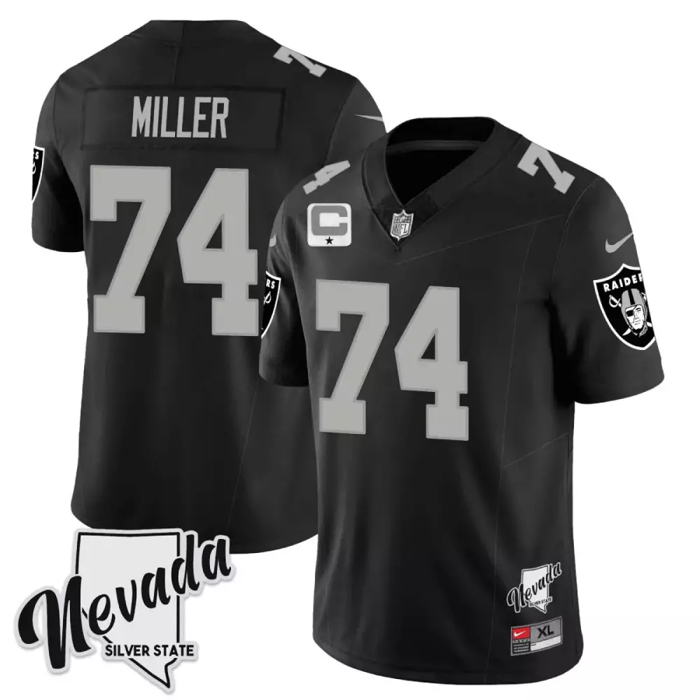kolton miller alternate mens las vegas raiders 2023 nevada silver state patch vapor jersey all stitched