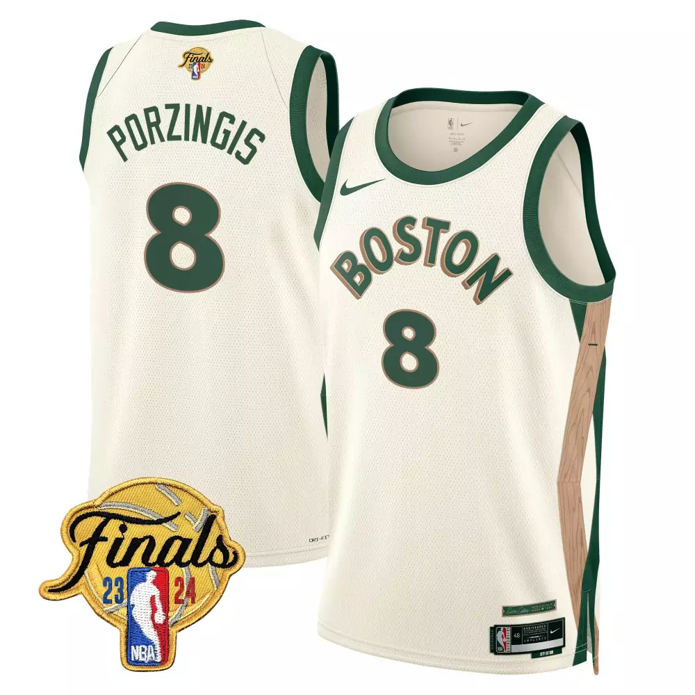 kristaps porzingis 2324 city mens boston celtics 2024 final champions patch swingman jersey v2 all stitched