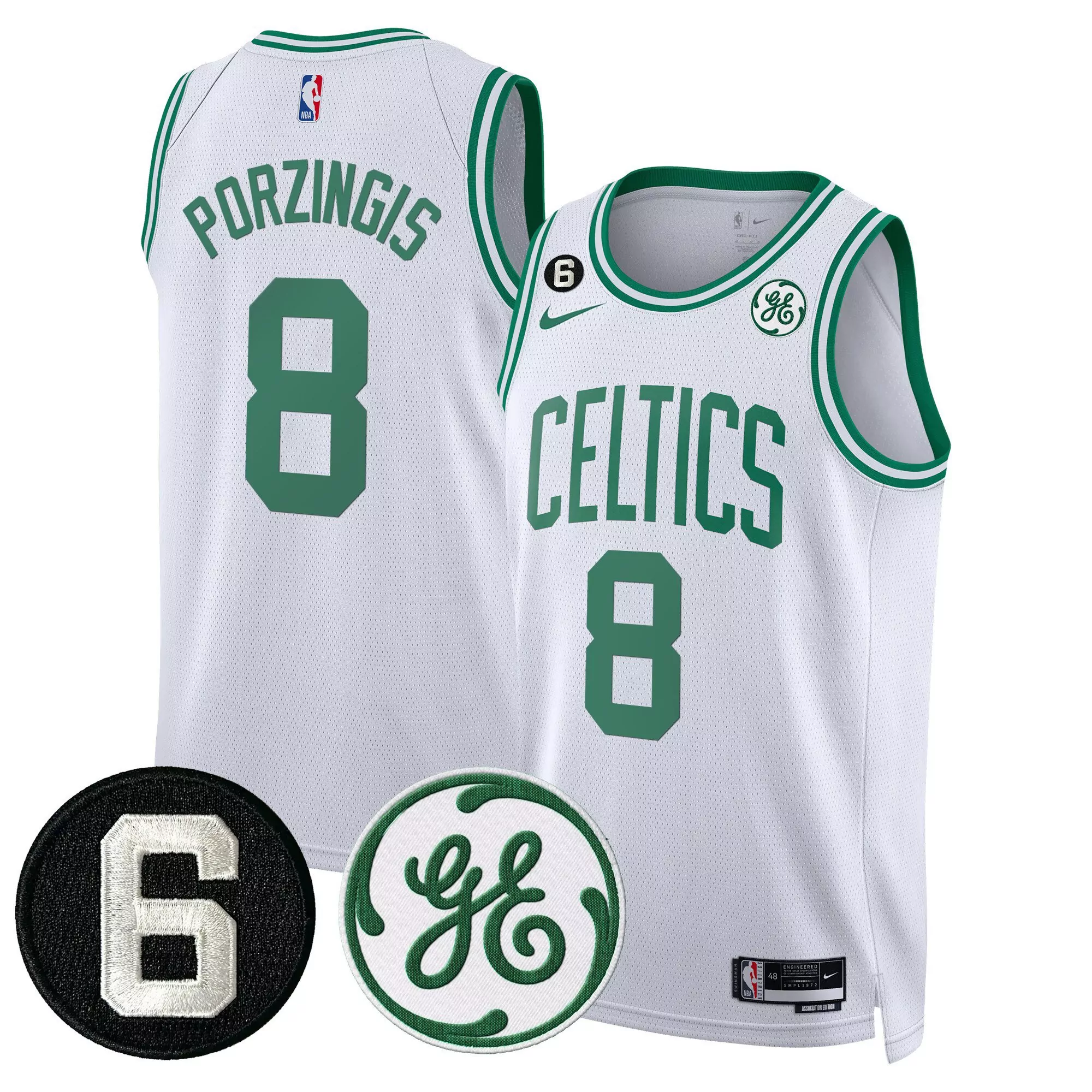 kristaps porzingis association mens boston celtics bill russell john havlicek patch jersey all stitched