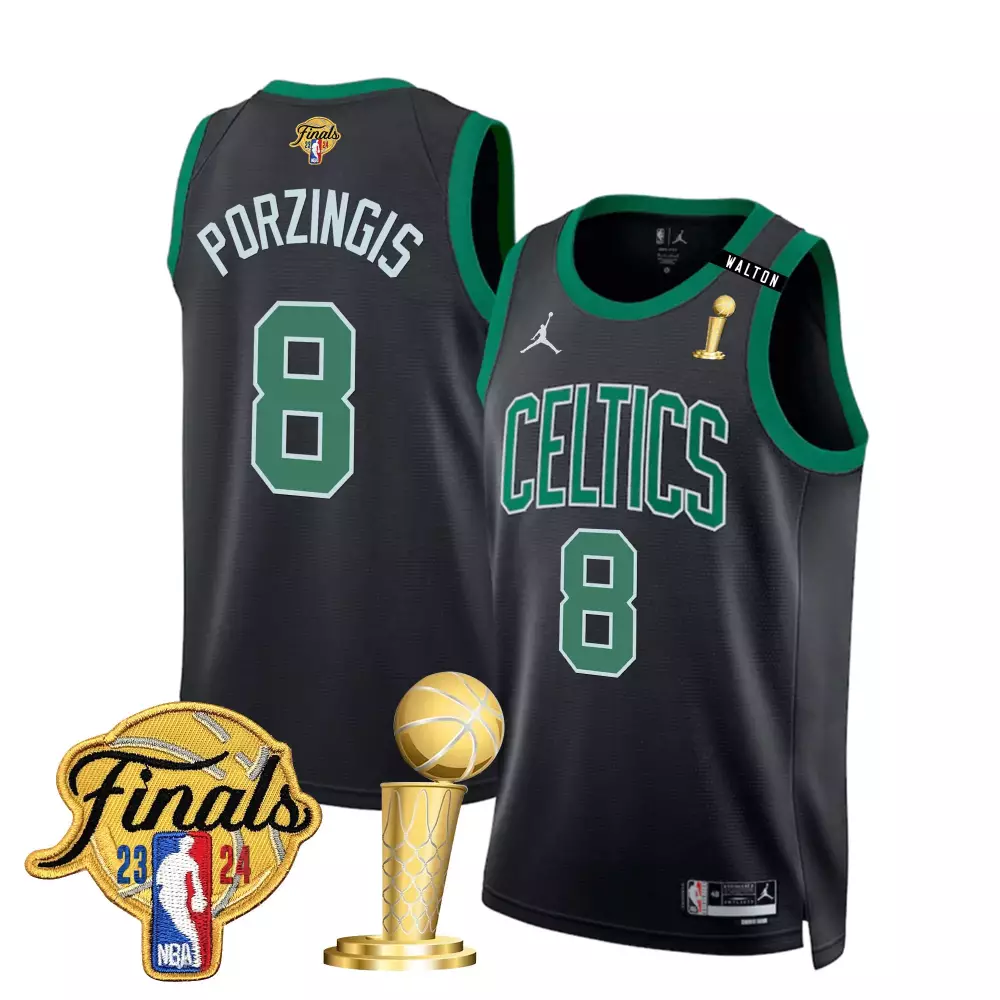 kristaps porzingis statement mens boston celtics 2024 final champions patch swingman jersey all stitched