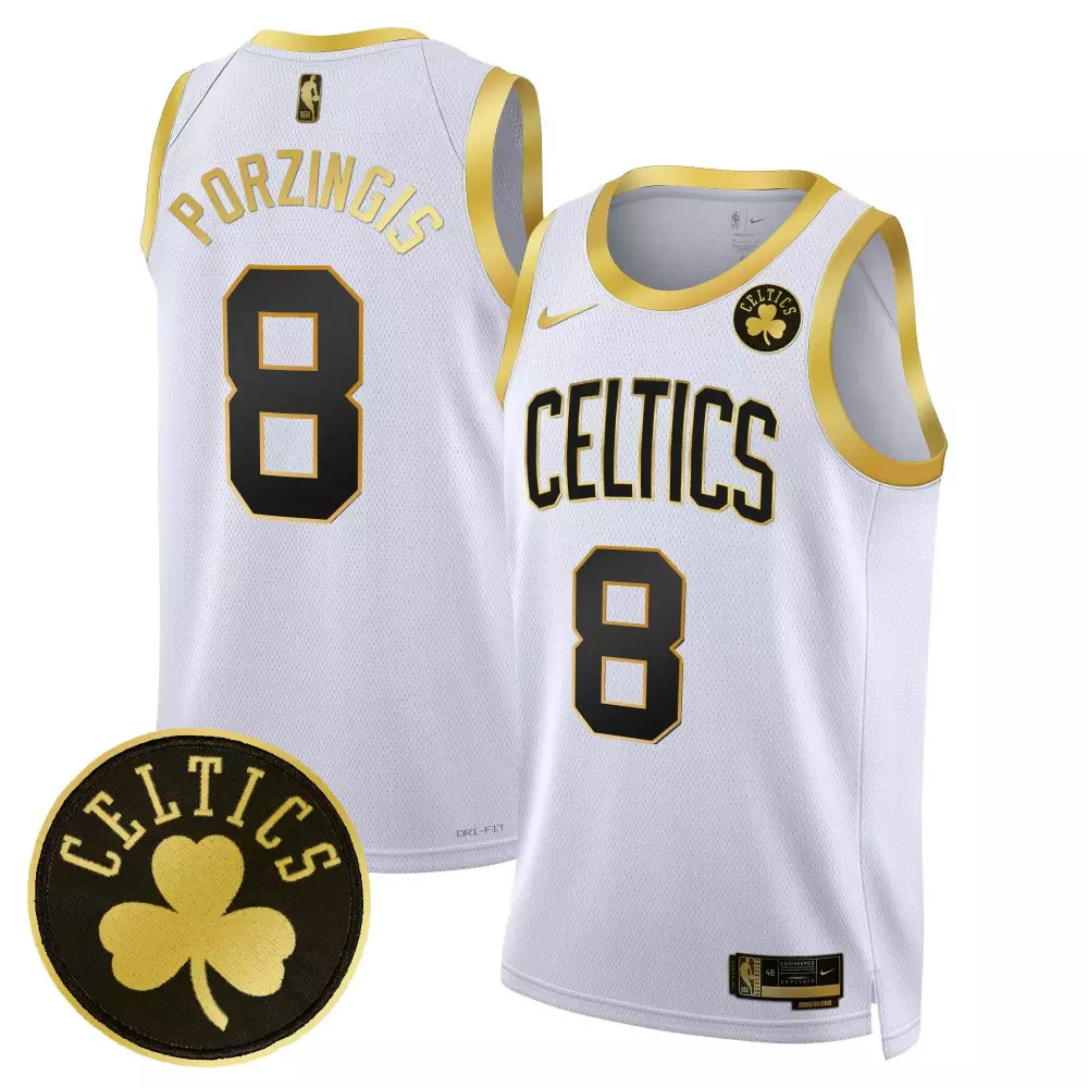 kristaps porzingis white gold mens boston celtics 2024 swingman jersey all stitched