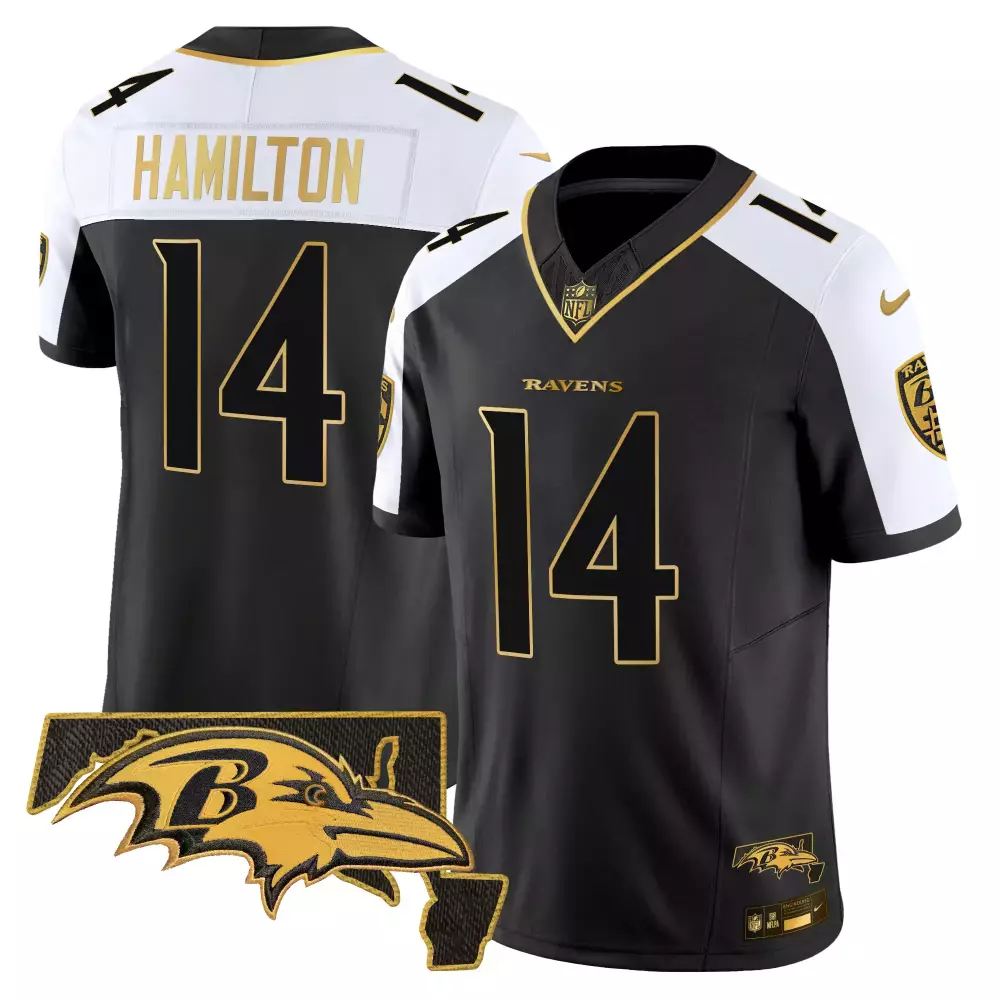 Kyle Hamilton Baltimore Ravens Maryland Flag Map Patch Gold Vapor Limited Jersey | Stitched Fan Gear | For Men, Women & Youth