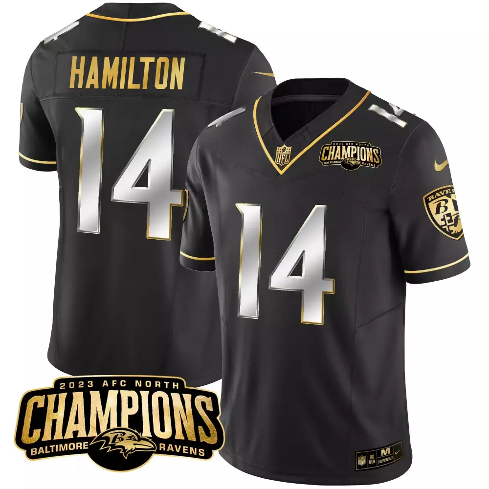 Kyle Hamilton Ravens 2023 AFC North Champions Patch Jersey | Black | Limited Edition for Men, Women & Youth