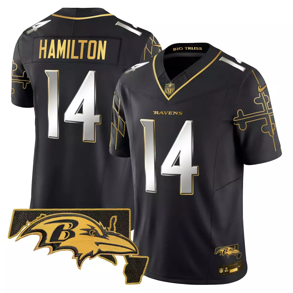 Kyle Hamilton Ravens Maryland Flag Map Patch Jersey | Black | Limited Edition for Men, Women & Youth